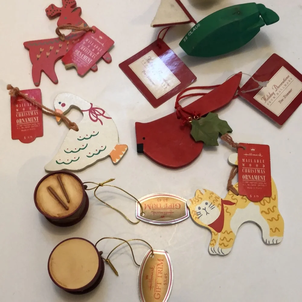Wooden ornaments Wooden Hallmark Mailable Ornaments 1987
